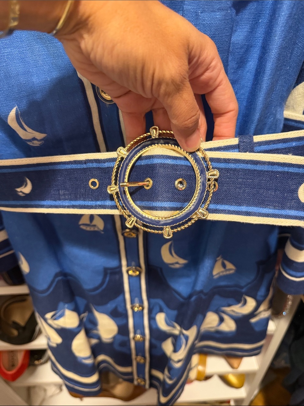 Zimmermann Blue boat Print Belted Shirt Dress - Picture 4 of 4